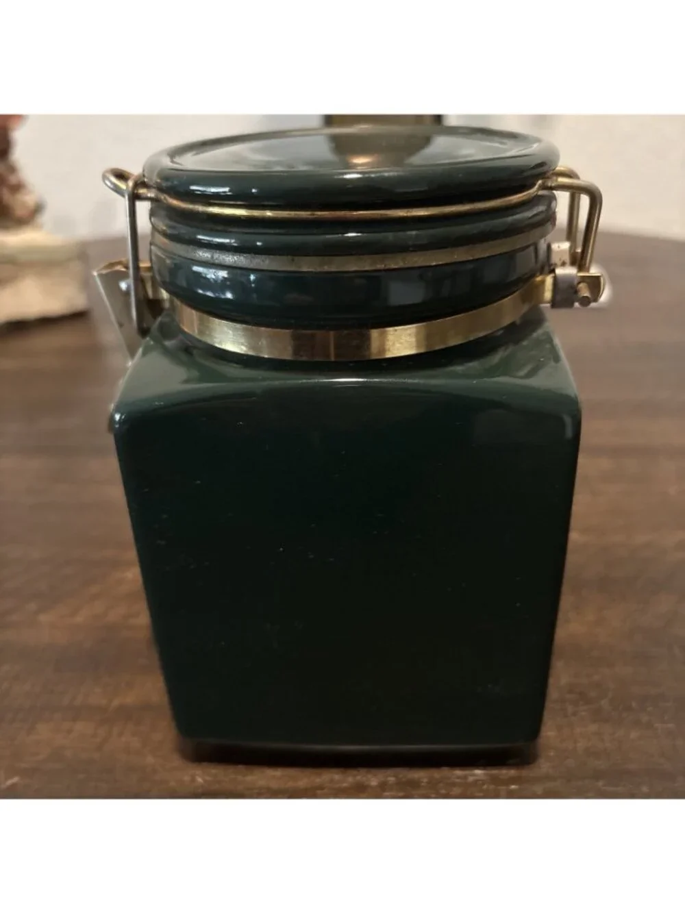 Starbucks Ceramic Coffee Canister Gold Mermaid Logo Green 7”